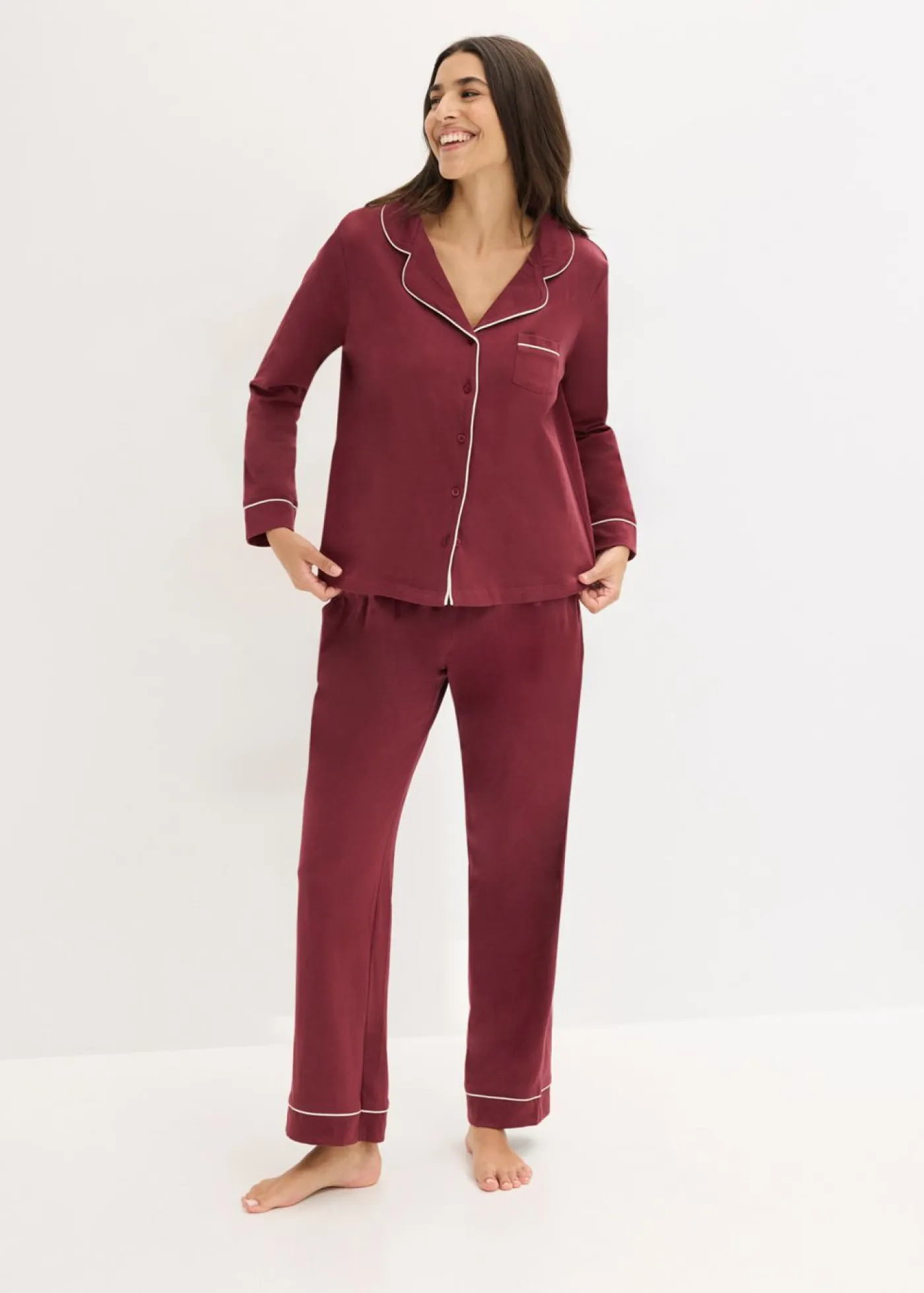 bonprix bonprix Ropa Para Dormir>Pijama de algodón puro con botones rojo avellana