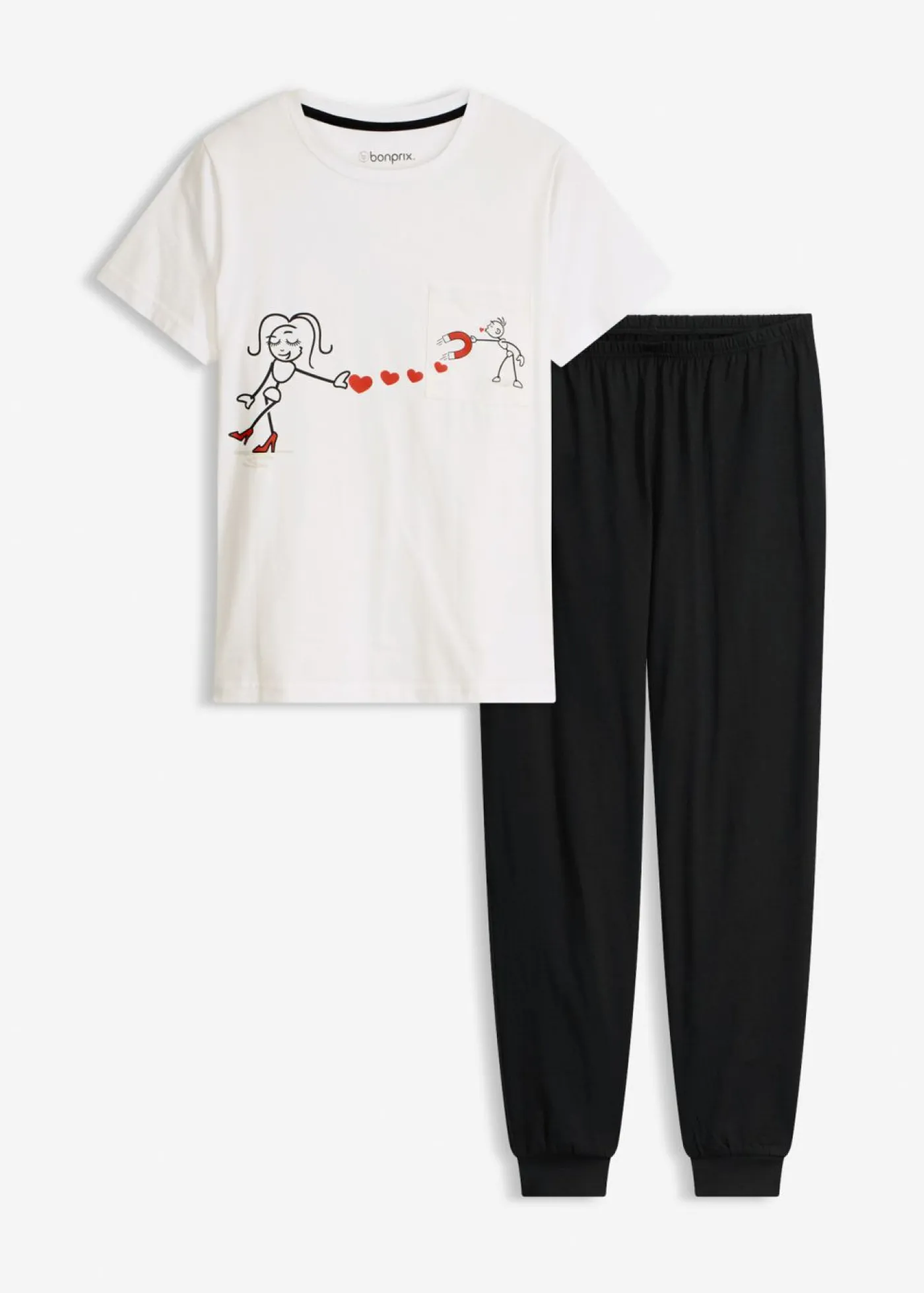 bonprix bonprix Ropa Para Dormir>Pijama de algodón suave Blanco-negro