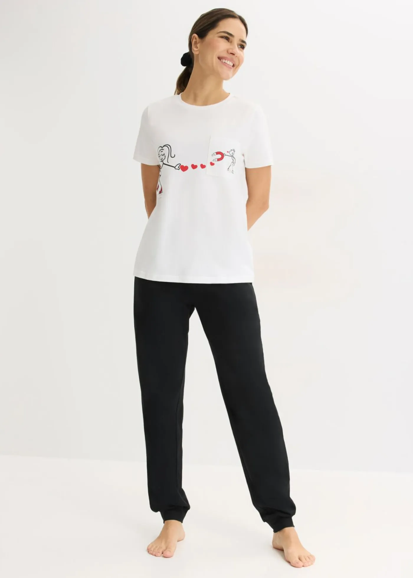 bonprix bonprix Ropa Para Dormir>Pijama de algodón suave Blanco-negro