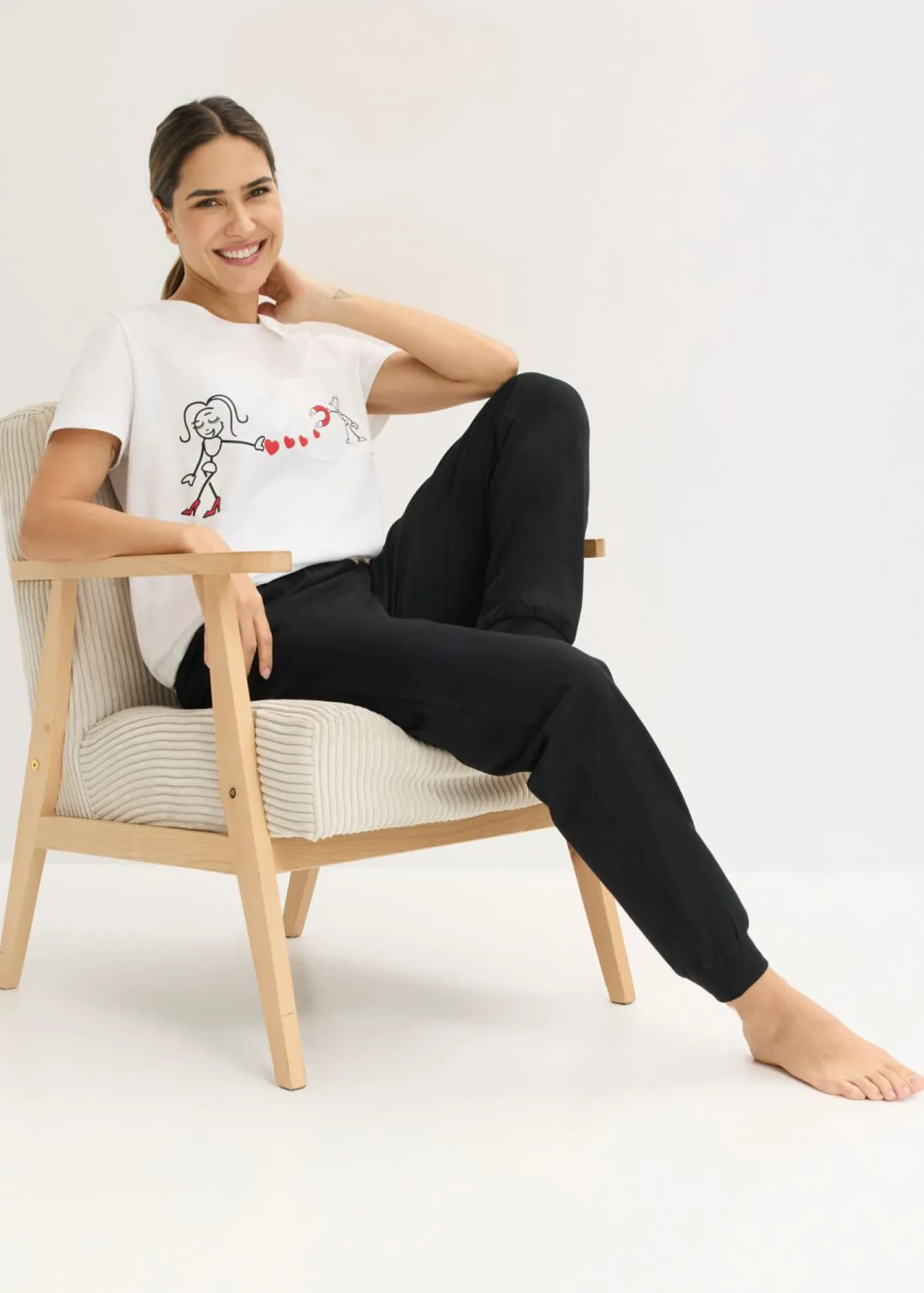 bonprix bonprix Ropa Para Dormir>Pijama de algodón suave Blanco-negro