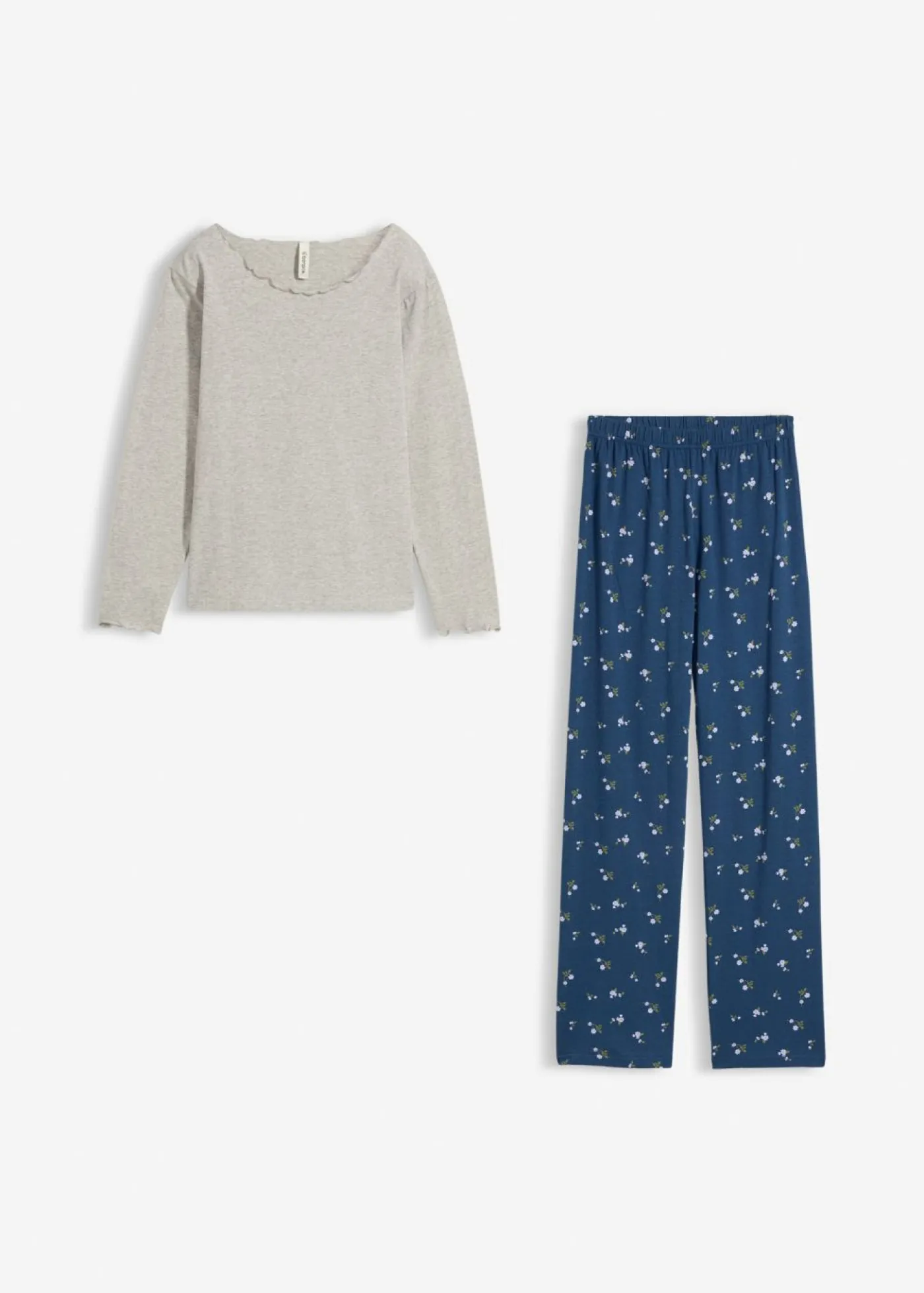 bonprix bonprix Niña·Pijamas>Pijama de algodón suave gris claro jaspeado+índigo con flores