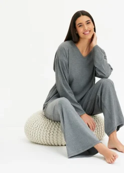 bonprix bonprix Homewear|Ropa Para Dormir>Pijama de canalé suave gris jaspeado moteado