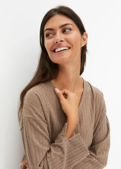 Mujer bonprix bonprix Pijama de canalé suave con perneras anchas