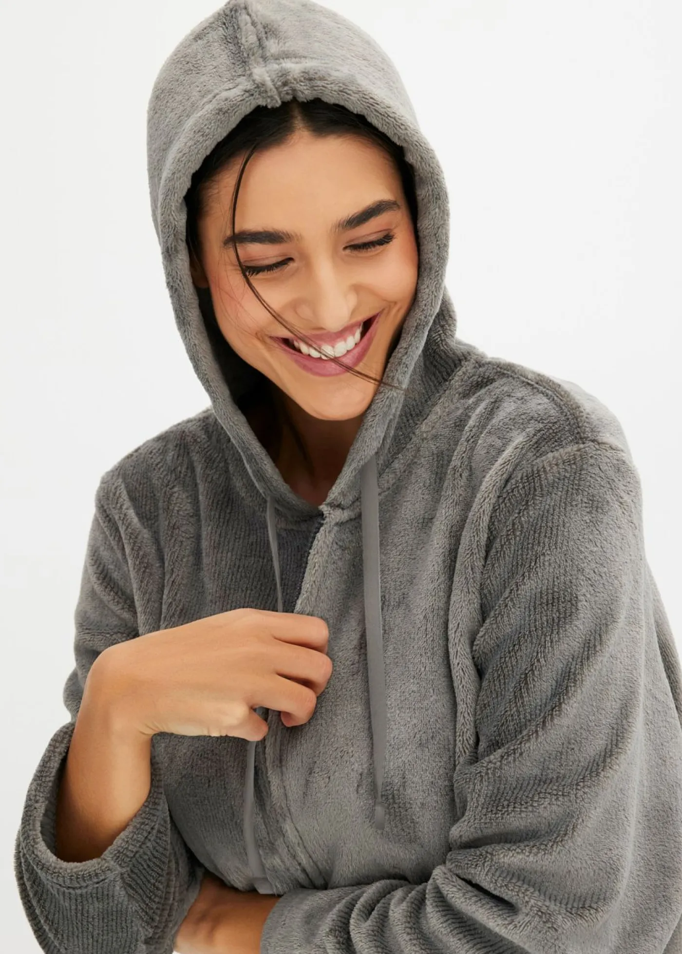 bonprix bonprix Homewear|Ropa Para Dormir>Pijama de felpa agradable negro-gris ahumado con rayas
