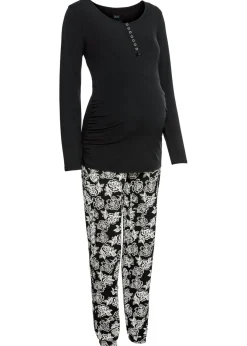 bonprix bonprix Premamá Y Lactancia|Ropa Para Dormir>Pijama de lactancia con algodón orgánico Negro de flores