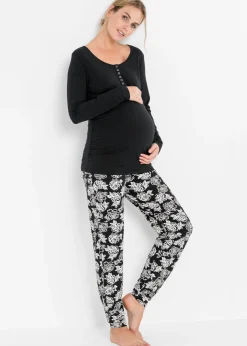 bonprix bonprix Premamá Y Lactancia|Ropa Para Dormir>Pijama de lactancia con algodón orgánico Negro de flores