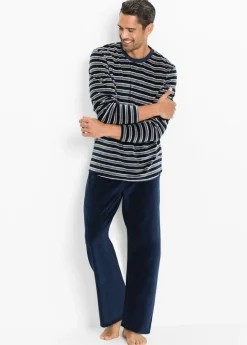 bonprix bonprix Pijamas|Ropa Interior·Pijamas>Pijama de material suave con mangas largas Azul marino -gris