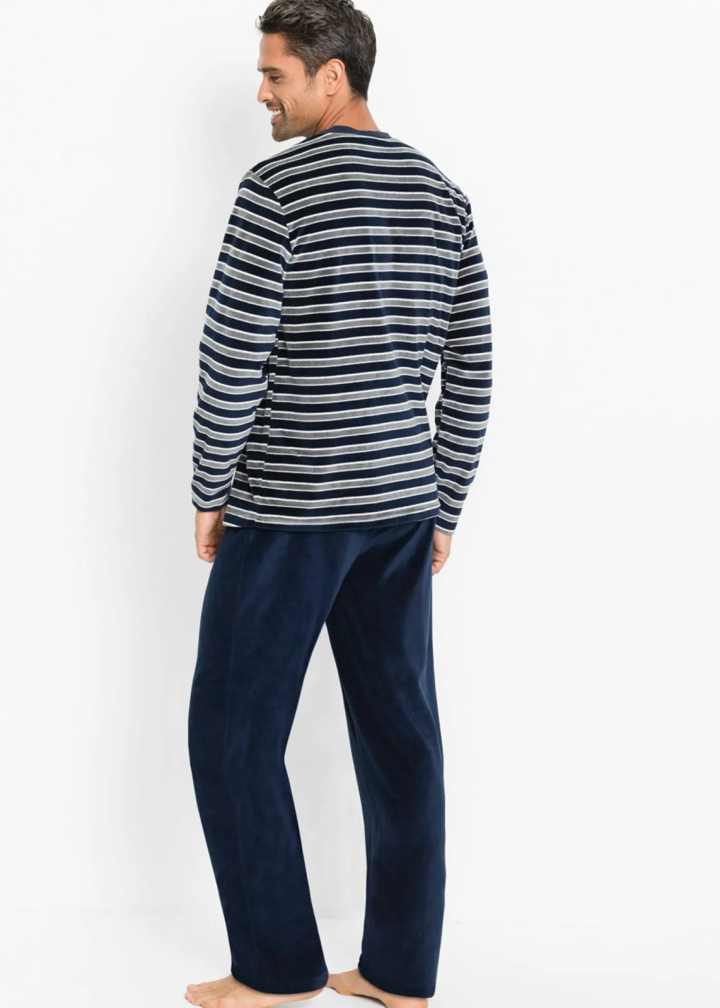 bonprix bonprix Pijamas|Ropa Interior·Pijamas>Pijama de material suave con mangas largas Azul marino -gris