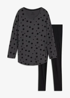 bonprix bonprix Ropa Para Dormir>Pijama holgado con leggings Pizarra + negro