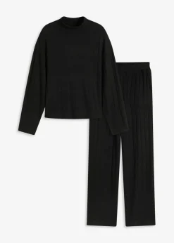 bonprix bonprix Homewear|Ropa Para Dormir>Pijama holgado de punto suave de canalé Negro