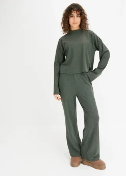 bonprix bonprix Homewear|Ropa Para Dormir>Pijama oversize de suave canalé verde oscuro moteado