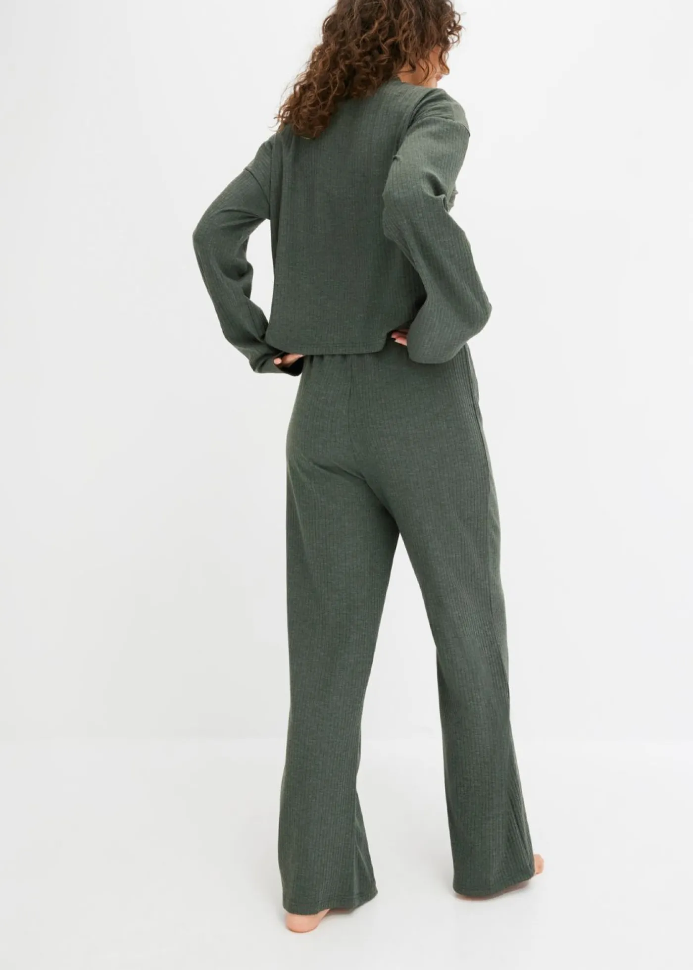 bonprix bonprix Homewear|Ropa Para Dormir>Pijama oversize de suave canalé verde oscuro moteado