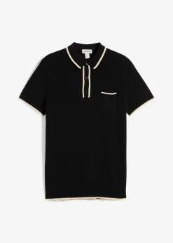 bonprix bonprix Camisetas Y Polos>Polo con detalles en contraste Negro-gris guijarro