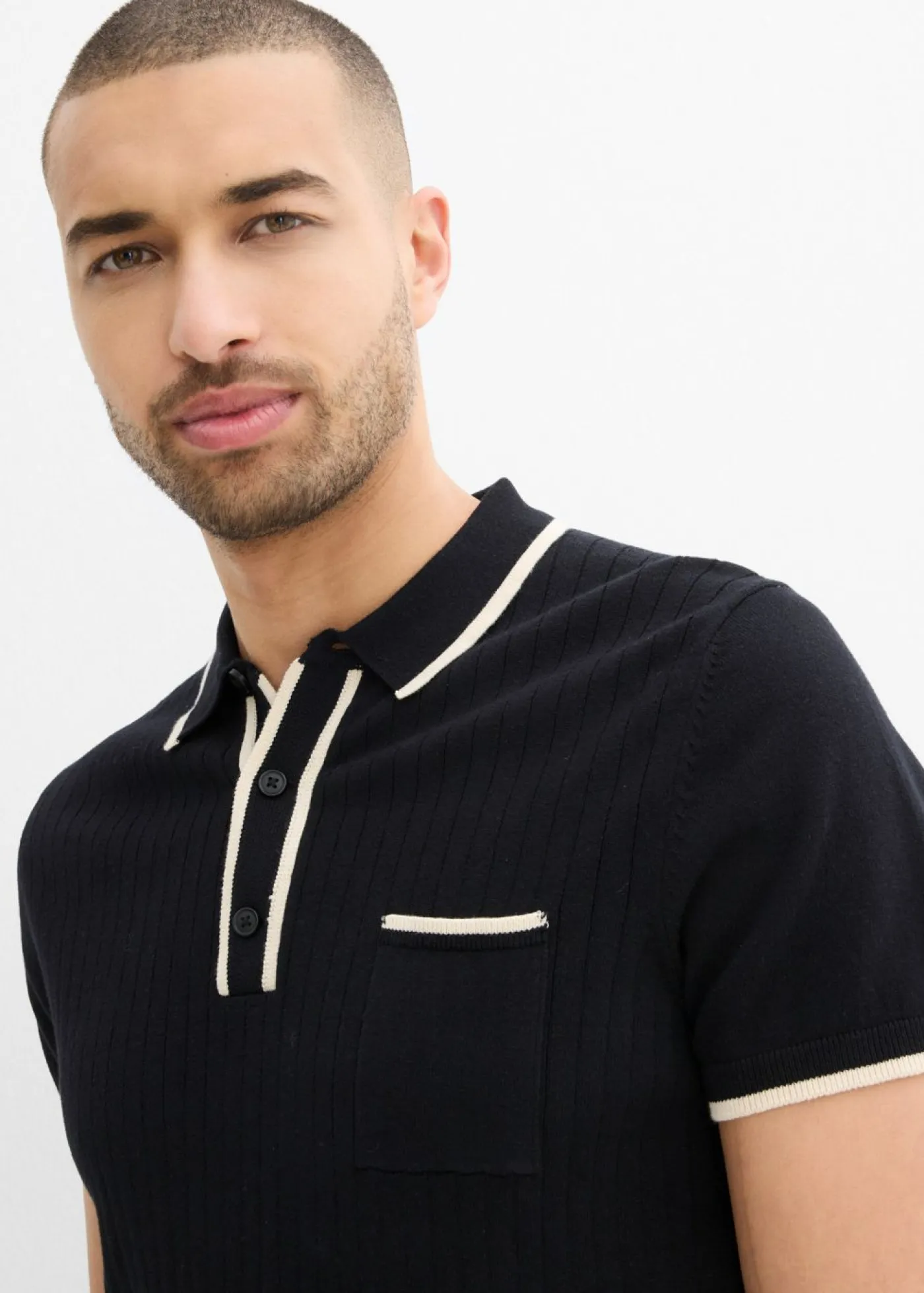 bonprix bonprix Camisetas Y Polos>Polo con detalles en contraste Negro-gris guijarro