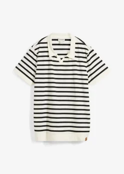 bonprix bonprix Camisetas Y Polos>Polo de algodón orgánico Blanco lana-negro de rayas