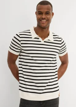 bonprix bonprix Camisetas Y Polos>Polo de algodón orgánico Blanco lana-negro de rayas