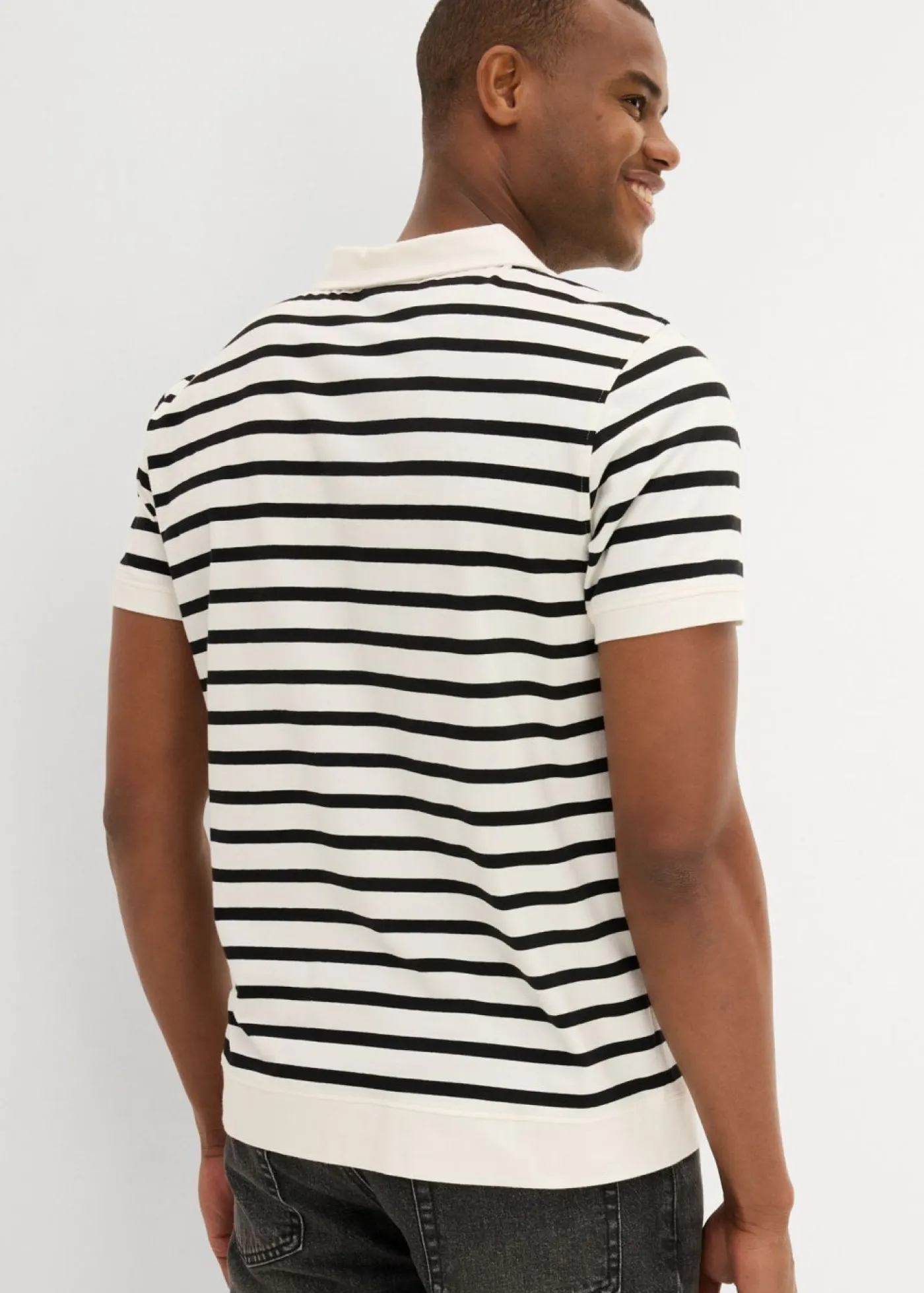 bonprix bonprix Camisetas Y Polos>Polo de algodón orgánico Blanco lana-negro de rayas