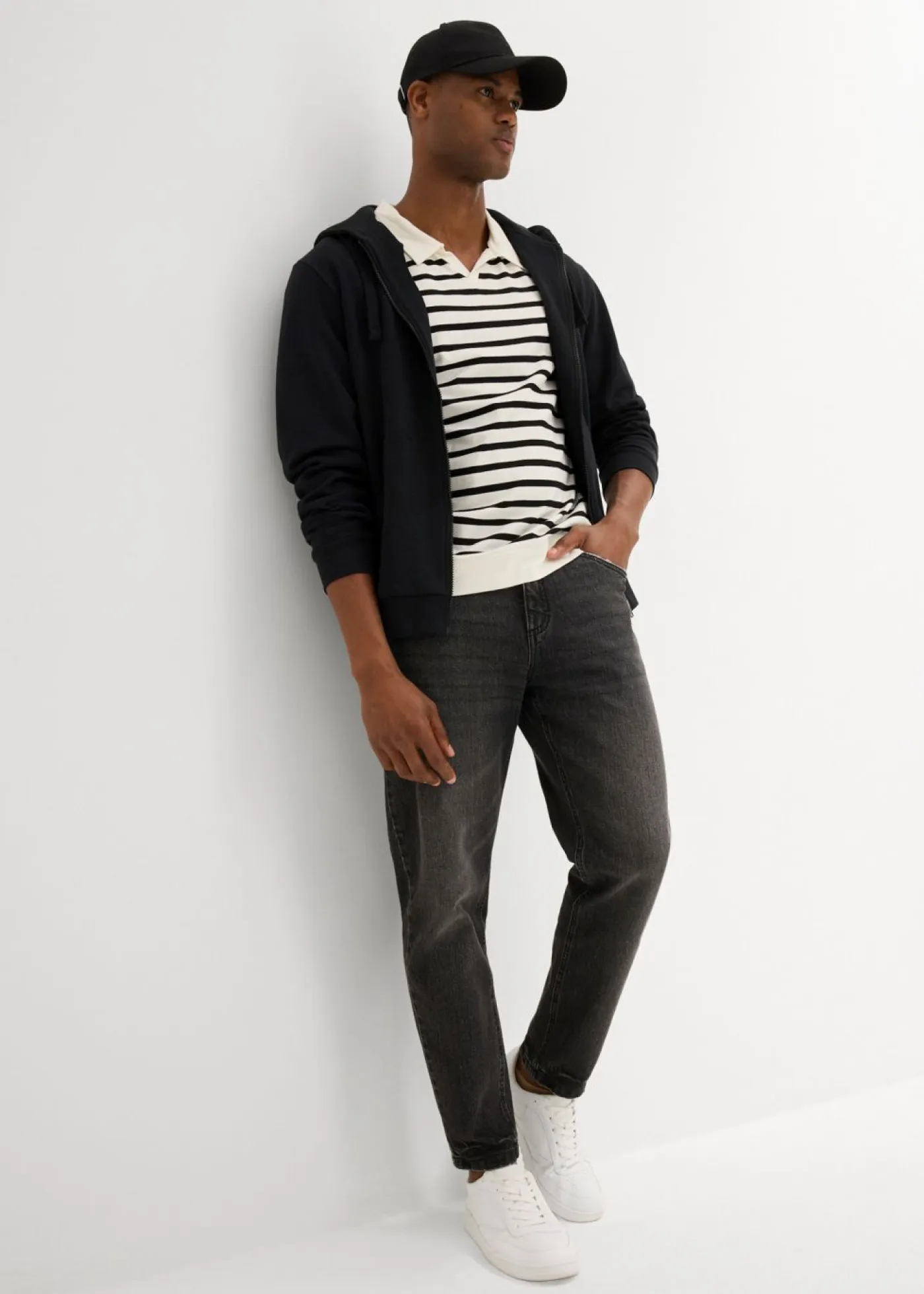 bonprix bonprix Camisetas Y Polos>Polo de algodón orgánico Blanco lana-negro de rayas