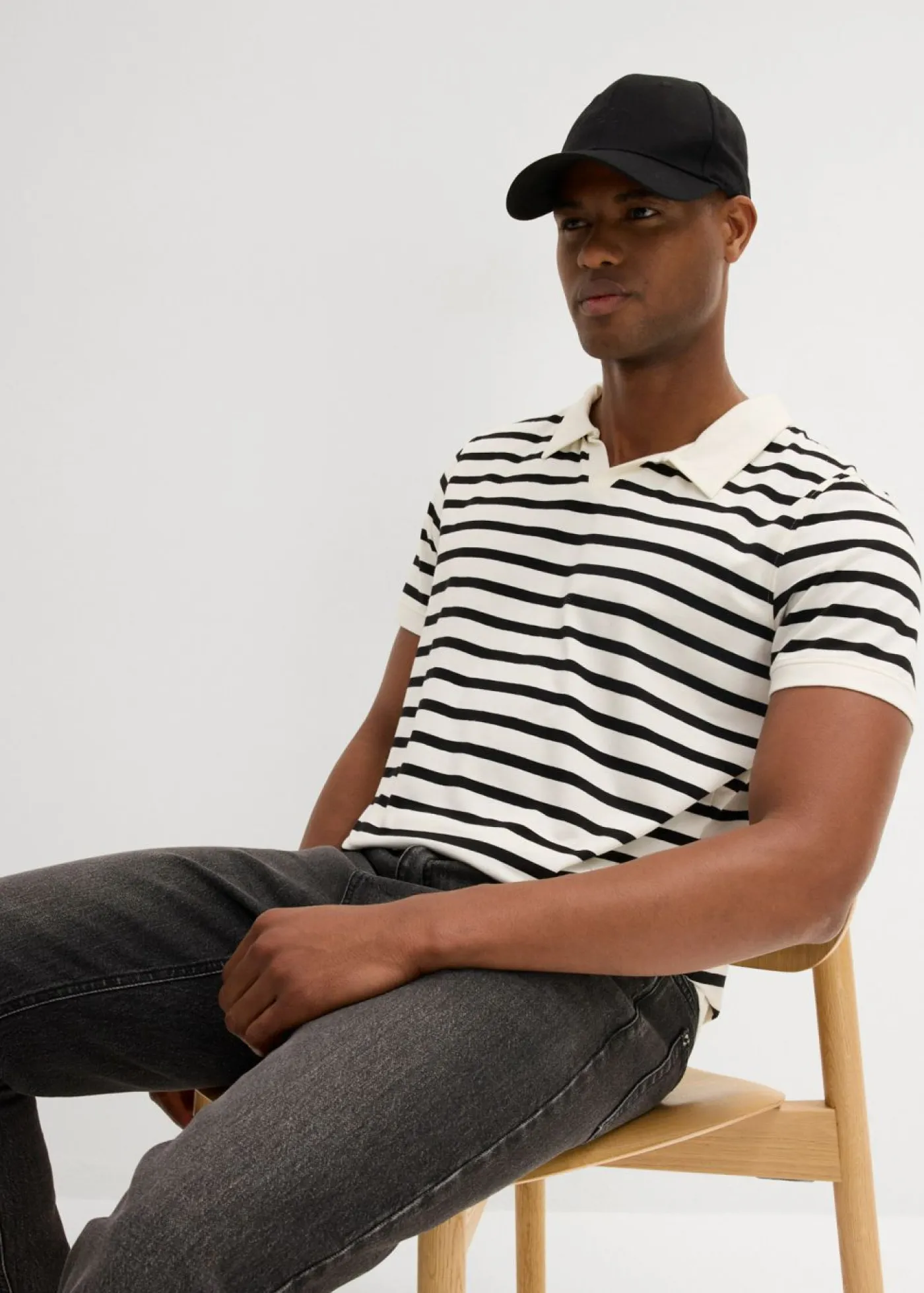 bonprix bonprix Camisetas Y Polos>Polo de algodón orgánico Blanco lana-negro de rayas