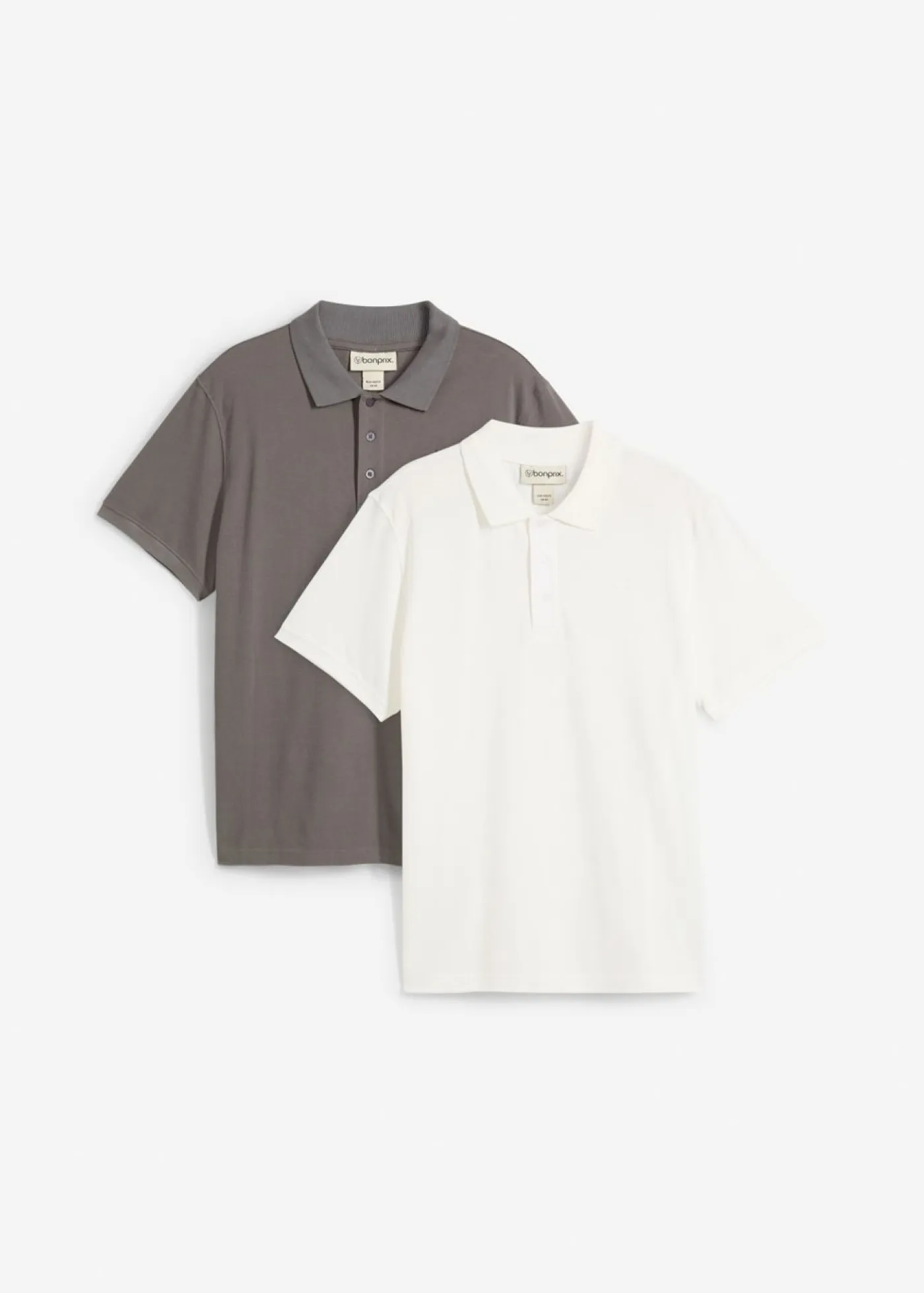 bonprix bonprix Básicos En Rebajas|Camisetas Y Polos>Polo de algodón orgánico puro (2 unidades) gris ahumado+blanco lana