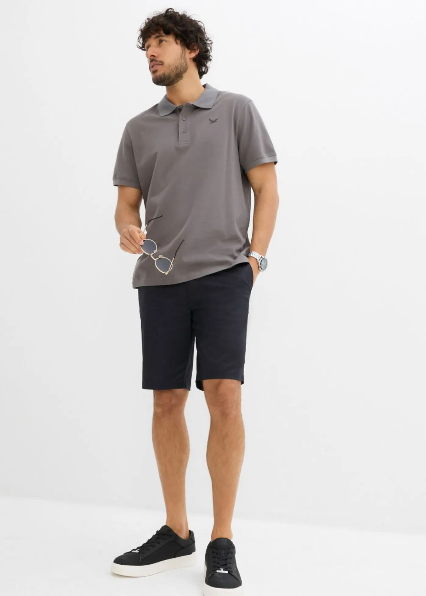 bonprix bonprix Básicos En Rebajas|Camisetas Y Polos>Polo de algodón orgánico puro (2 unidades) gris ahumado+blanco lana