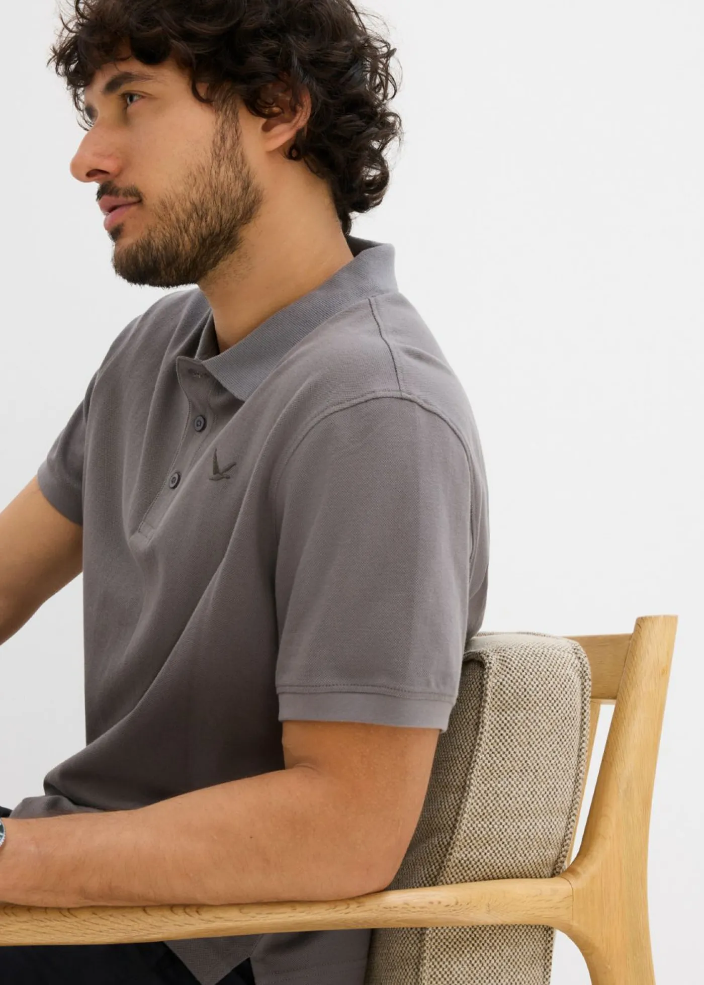 bonprix bonprix Básicos En Rebajas|Camisetas Y Polos>Polo de algodón orgánico puro (2 unidades) gris ahumado+blanco lana