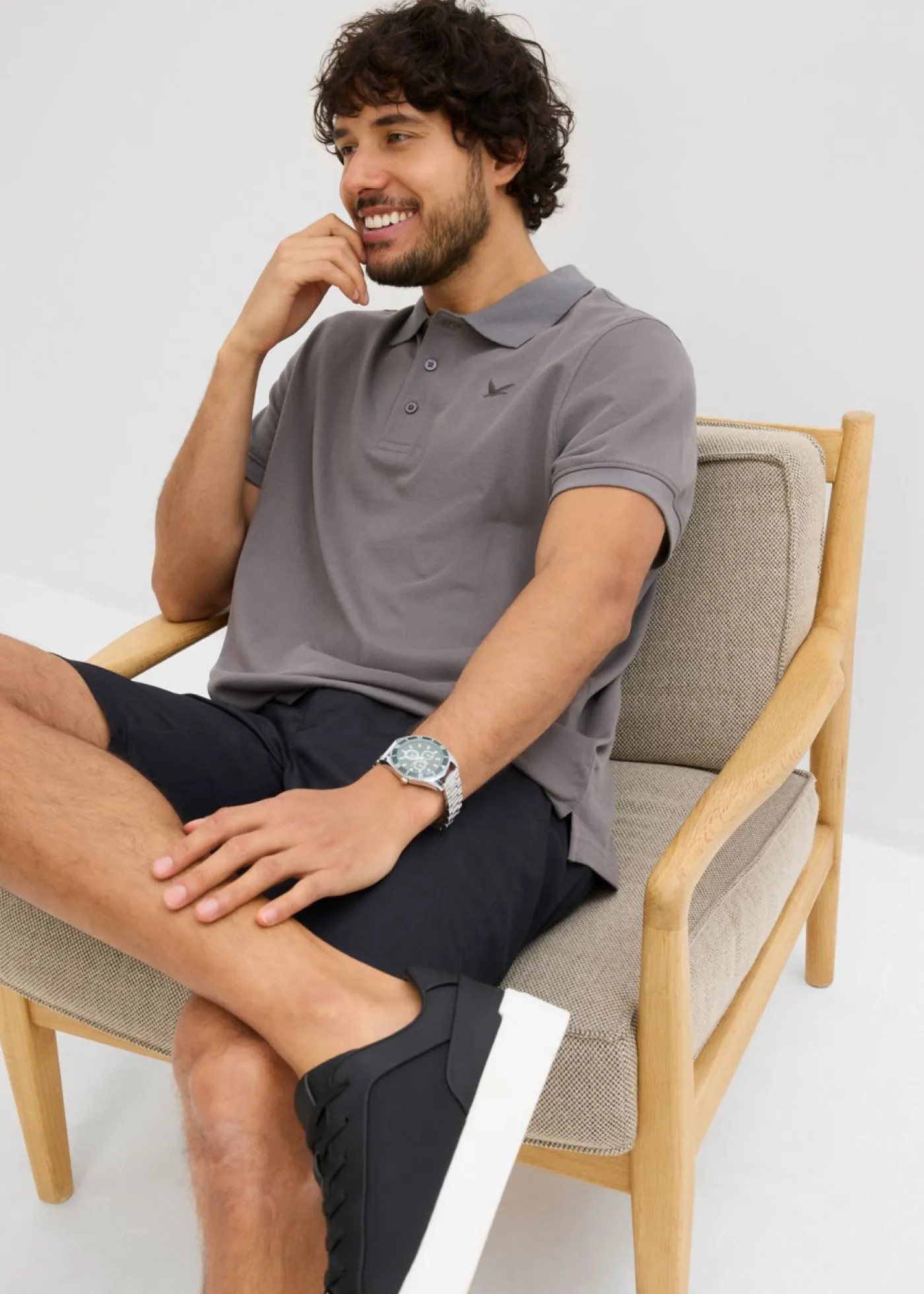 bonprix bonprix Básicos En Rebajas|Camisetas Y Polos>Polo de algodón orgánico puro (2 unidades) gris ahumado+blanco lana