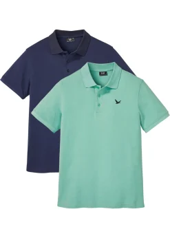bonprix bonprix Básicos En Rebajas|Camisetas Y Polos>Polo de algodón orgánico puro (2 unidades) Verde salvia+azul marino