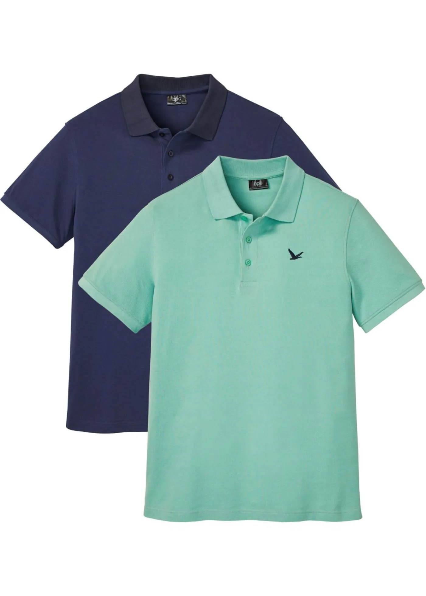bonprix bonprix Básicos En Rebajas|Camisetas Y Polos>Polo de algodón orgánico puro (2 unidades) Verde salvia+azul marino