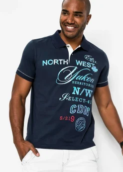 bonprix bonprix Camisetas Y Polos>Polo de manga corta de punto Azul marino estampado