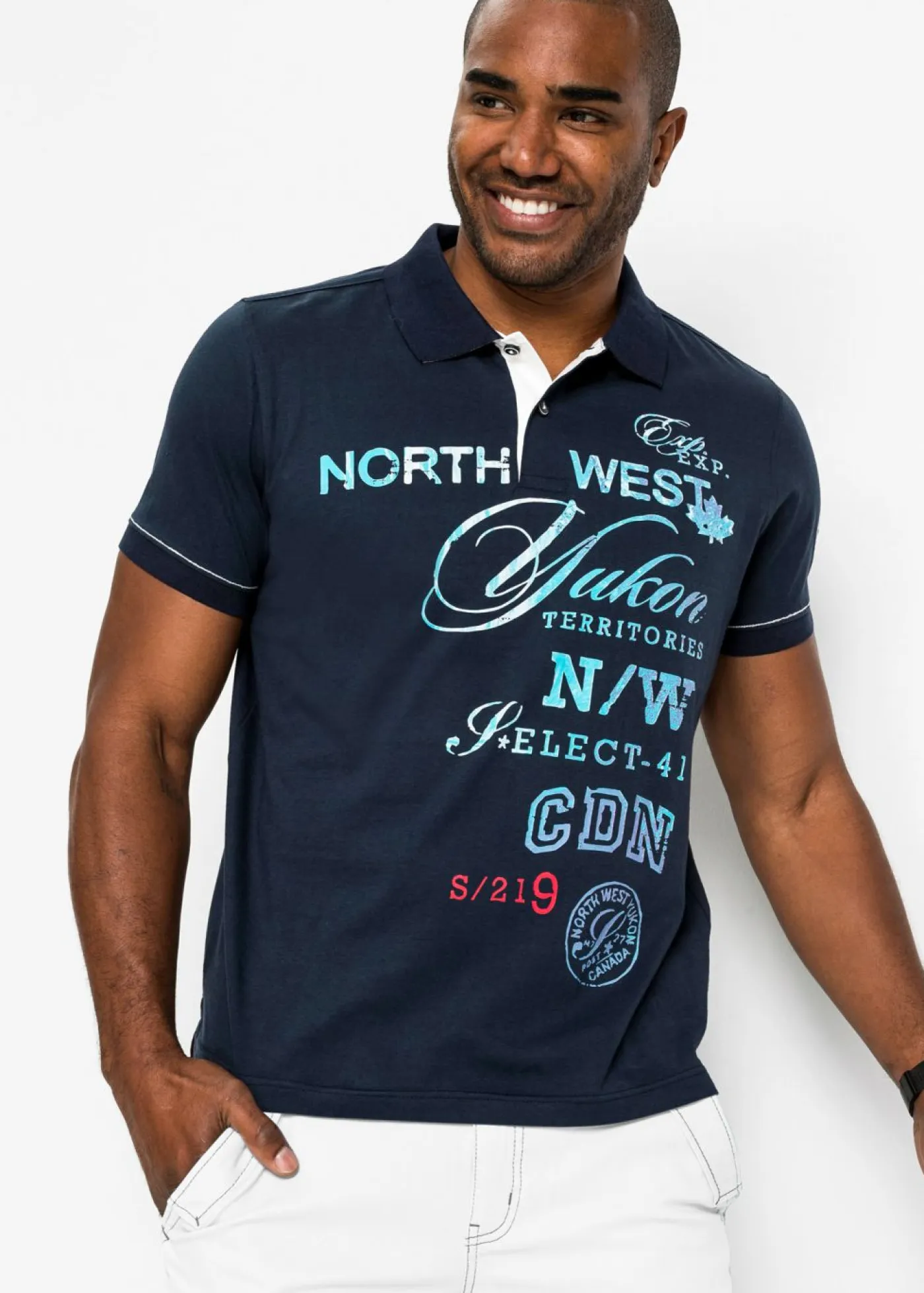 bonprix bonprix Camisetas Y Polos>Polo de manga corta de punto Azul marino estampado