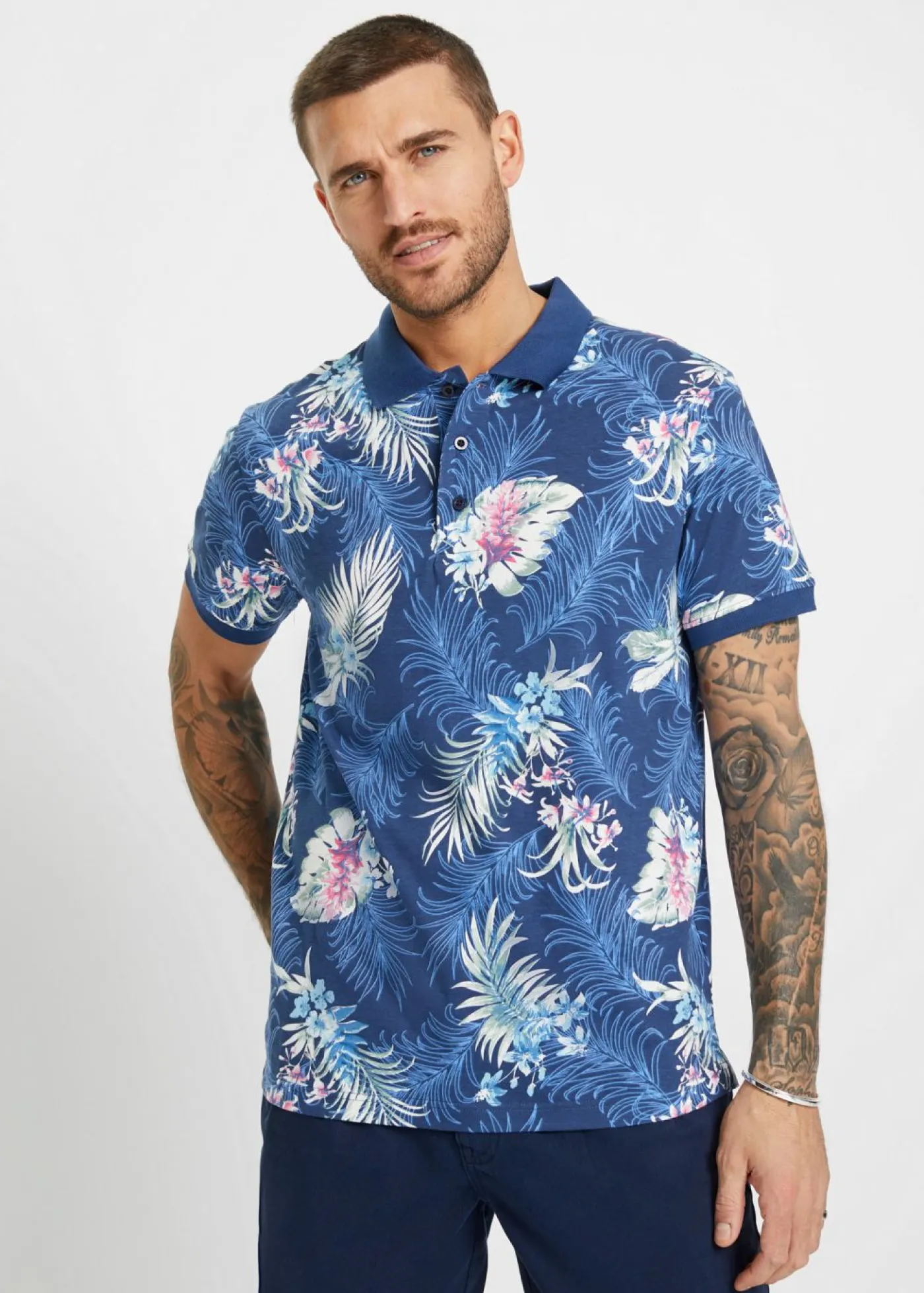 bonprix bonprix Camisetas Y Polos>Polo de manga corta de punto de algodón orgánico puro Azul marino