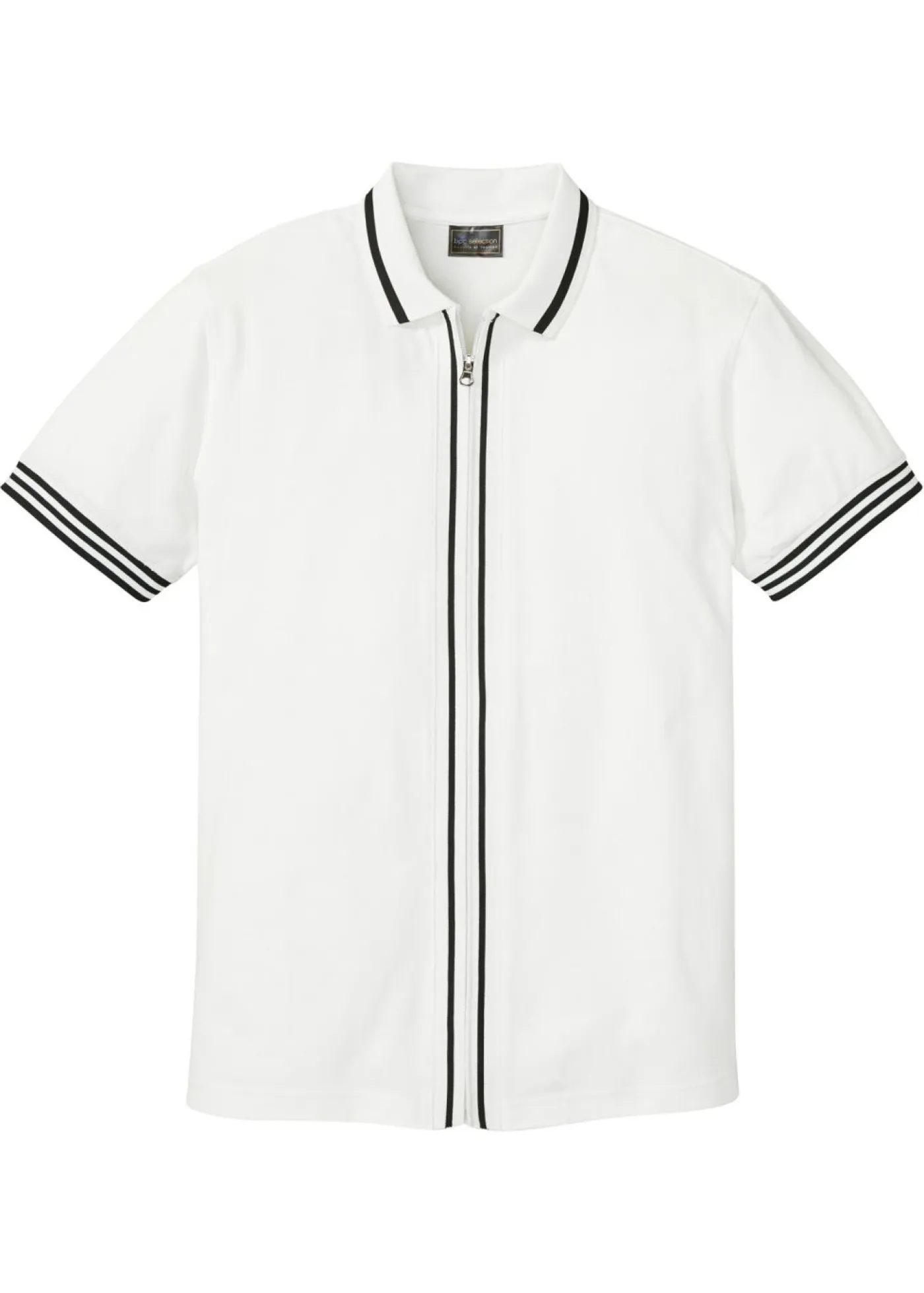 bonprix bonprix Camisetas Y Polos>Polo de piqué con cremallera, de algodón puro Blanco-negro