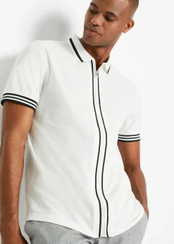 bonprix bonprix Camisetas Y Polos>Polo de piqué con cremallera, de algodón puro Blanco-negro