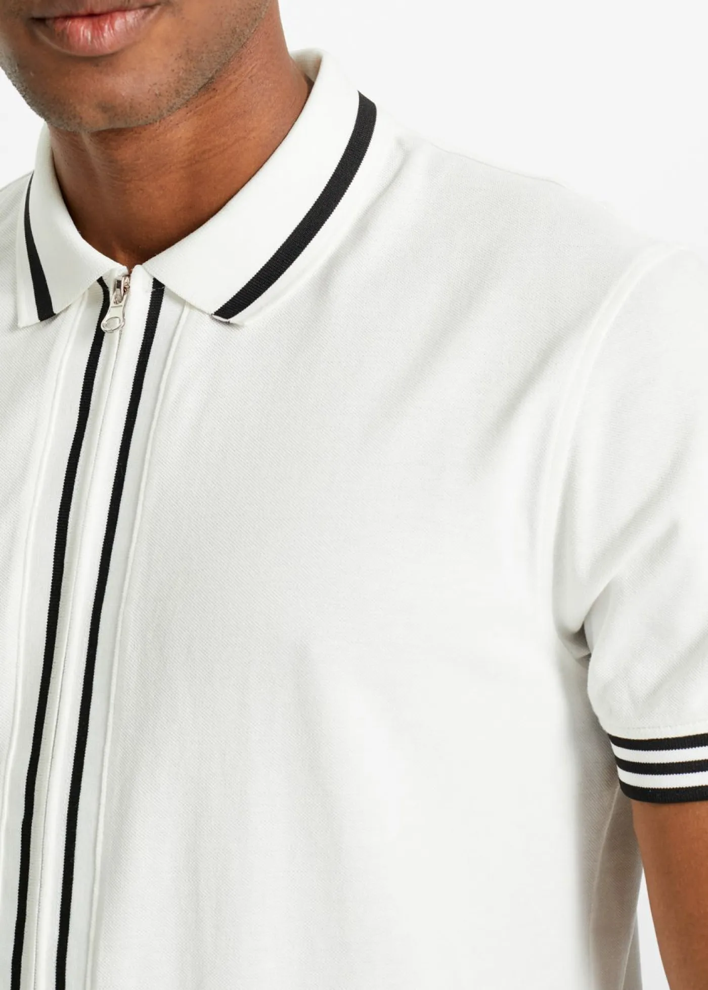 bonprix bonprix Camisetas Y Polos>Polo de piqué con cremallera, de algodón puro Blanco-negro