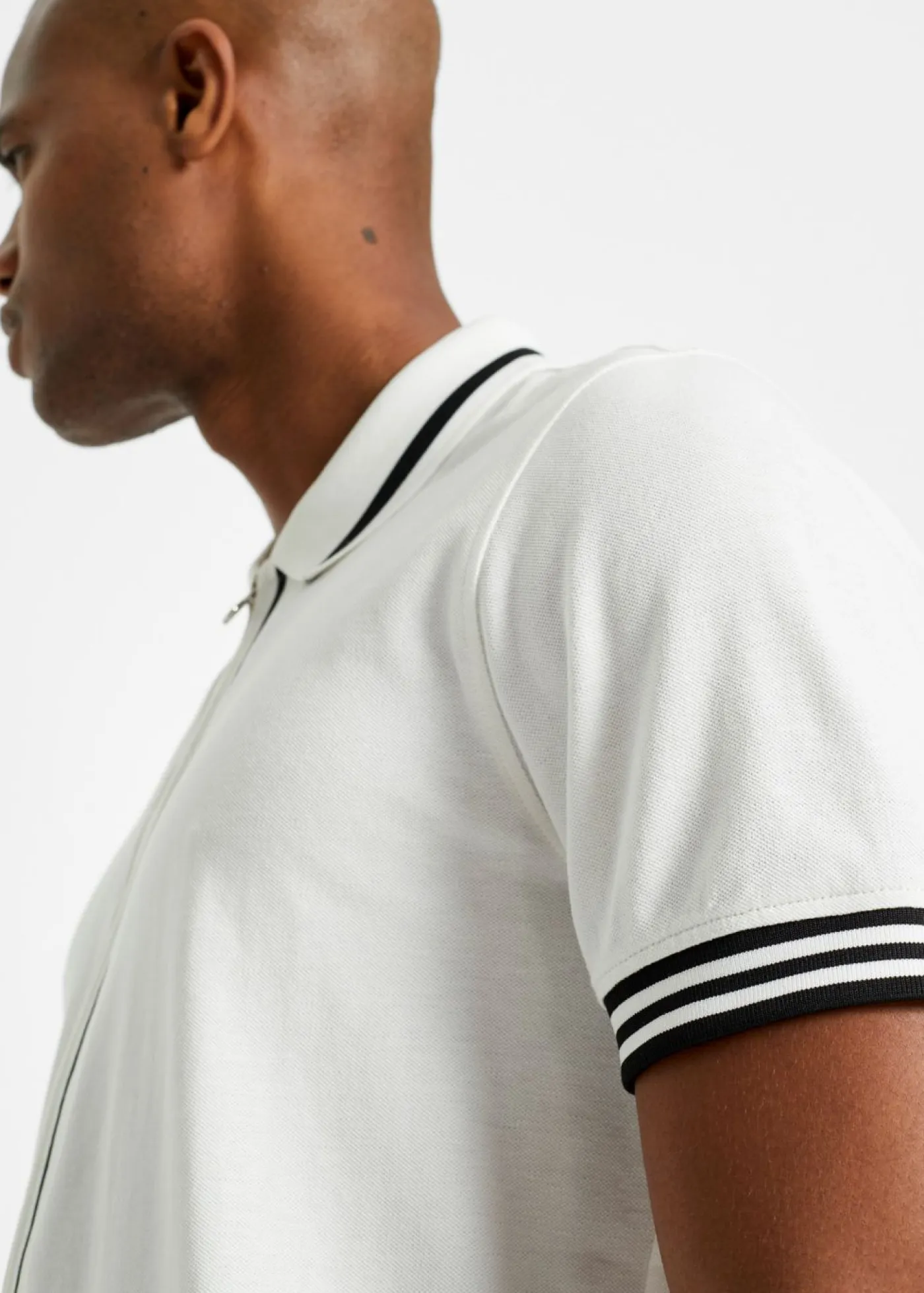 bonprix bonprix Camisetas Y Polos>Polo de piqué con cremallera, de algodón puro Blanco-negro