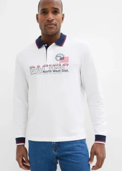 bonprix bonprix Camisetas Y Polos>Polo de piqué de algodón orgánico puro con manga larga Blanco