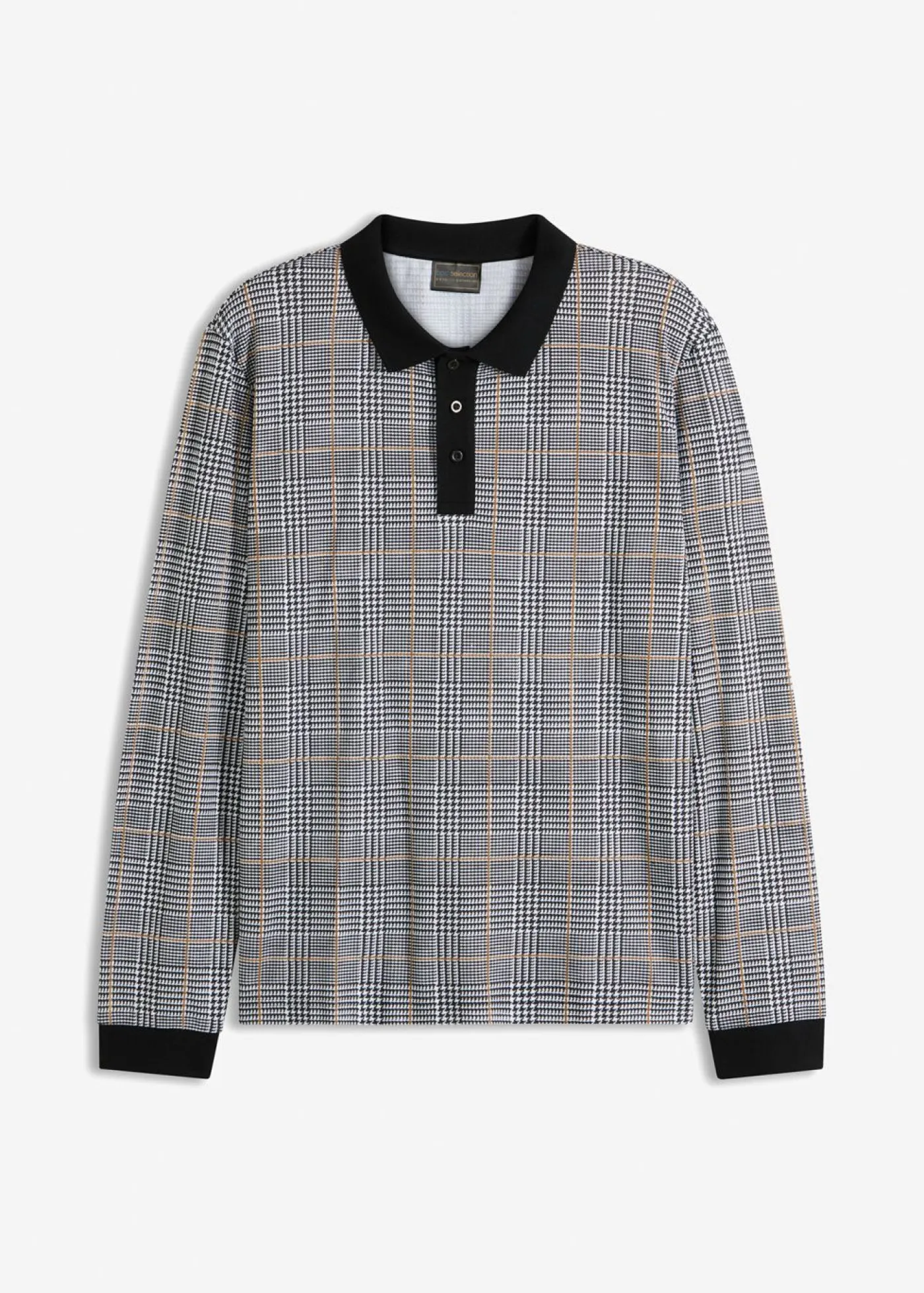 bonprix bonprix Camisetas Y Polos>Polo de piqué de manga larga de algodón orgánico Negro-blanco