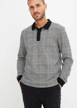 bonprix bonprix Camisetas Y Polos>Polo de piqué de manga larga de algodón orgánico Negro-blanco