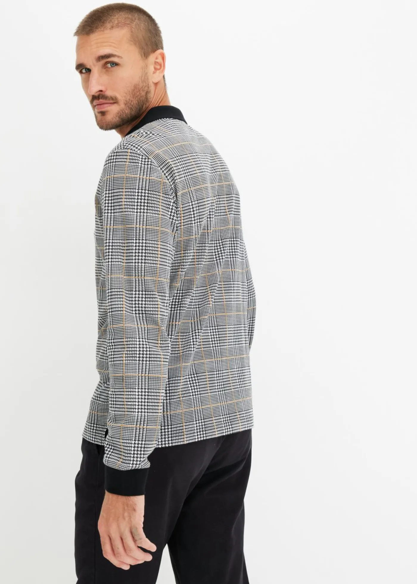 bonprix bonprix Camisetas Y Polos>Polo de piqué de manga larga de algodón orgánico Negro-blanco