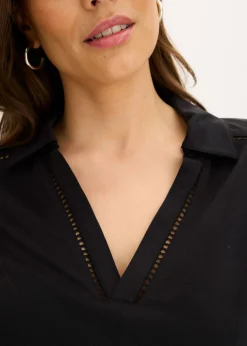 Mujer bonprix bonprix Polo de piqué de viscosa con inserto de encaje