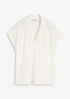 Mujer bonprix bonprix Polo de piqué de viscosa con inserto de encaje