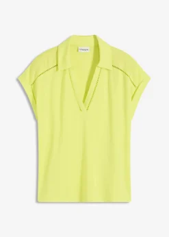 bonprix bonprix Camisetas>Polo de piqué de viscosa con inserto de encaje Amarillo cítrico