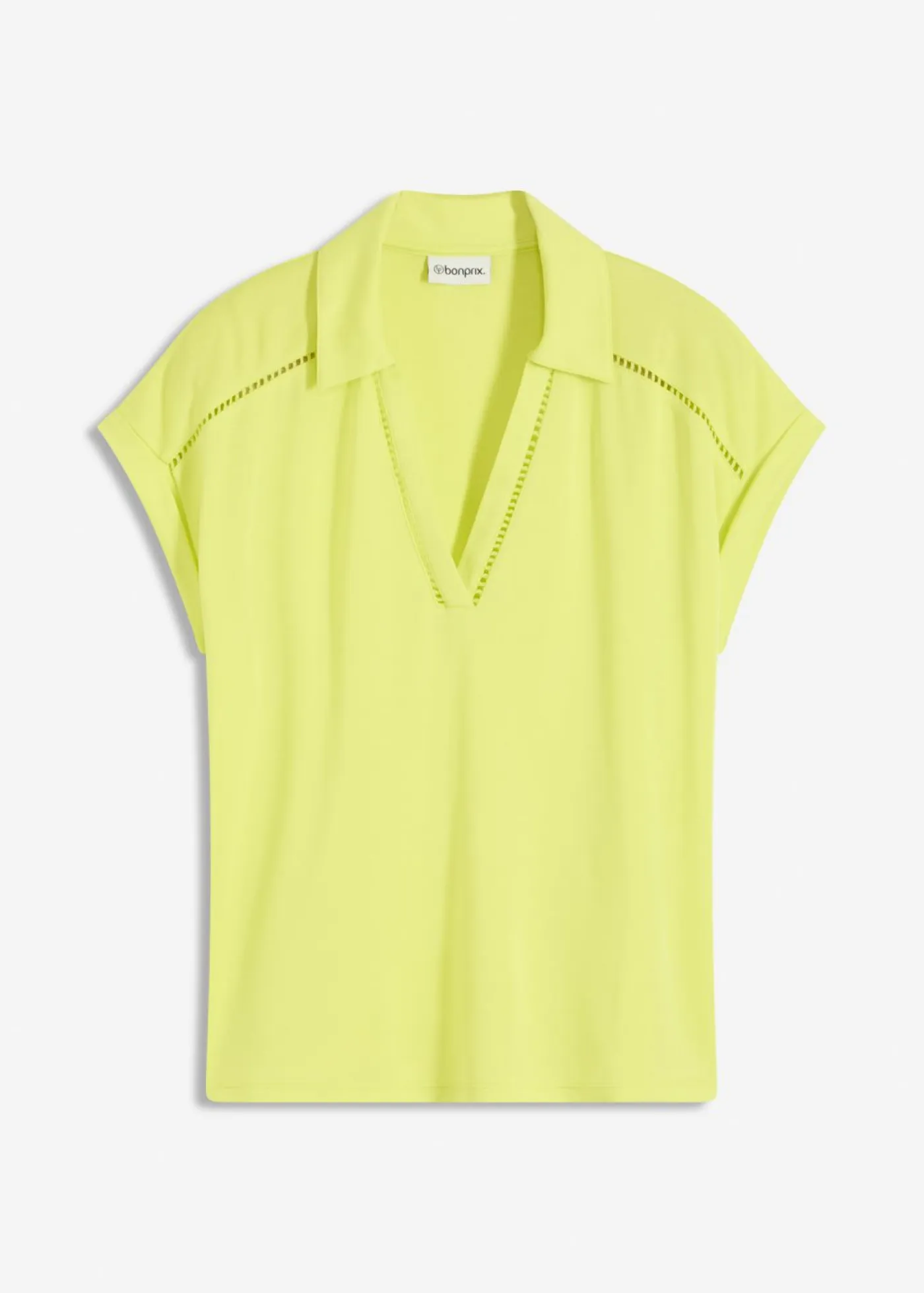 bonprix bonprix Camisetas>Polo de piqué de viscosa con inserto de encaje Amarillo cítrico
