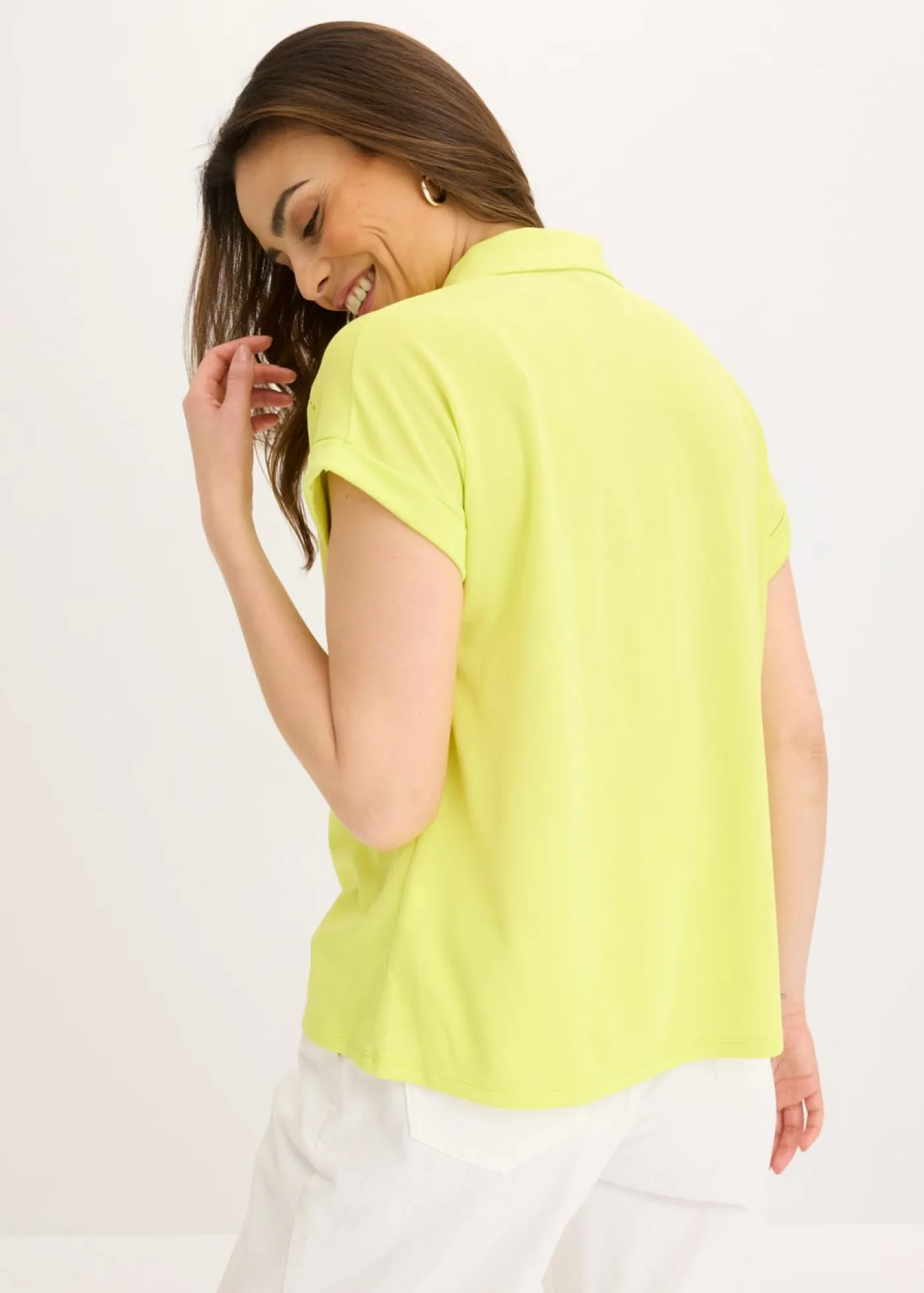 bonprix bonprix Camisetas>Polo de piqué de viscosa con inserto de encaje Amarillo cítrico