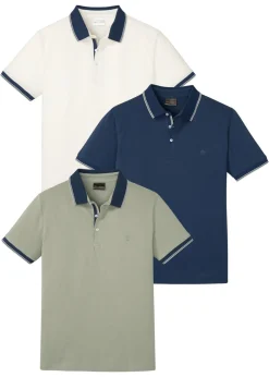 bonprix bonprix Básicos En Rebajas|Camisetas Y Polos>Polo de piqué (3 unidades) de algodón puro Blanco crema + azul almirante + verde alga