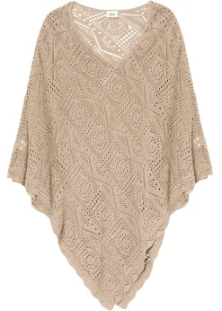 bonprix bonprix Ponchos|Jerséis>Poncho con aspecto de ganchillo Beige almendra