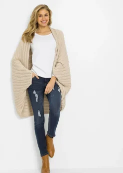 bonprix bonprix Ponchos|Jerséis>Poncho de punto fino Beige guijarro