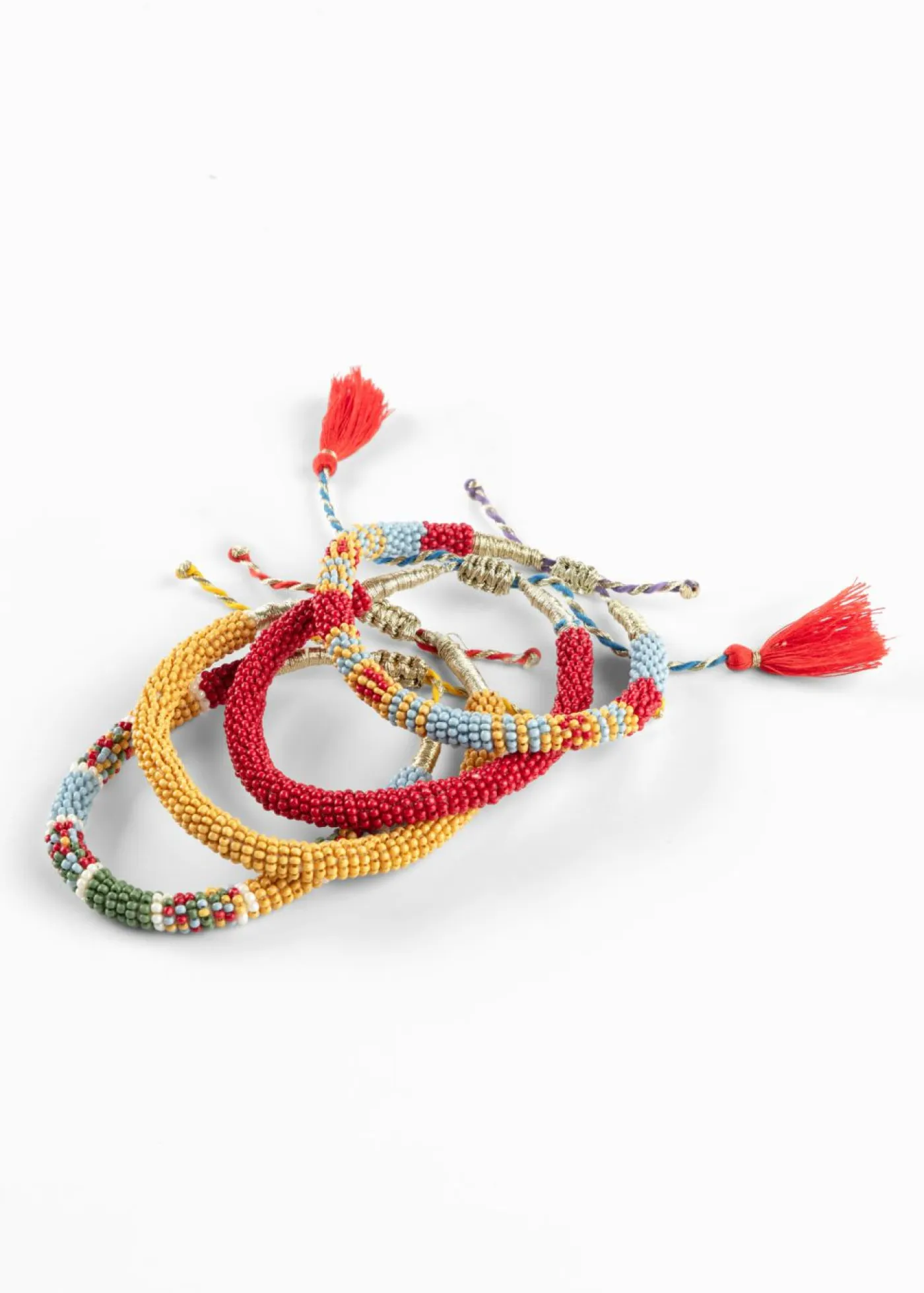 bonprix bonprix Joyería|Ropa De Playa>Pulsera (4 unidades) Rojo tomate-azul suave-verde pino-curry