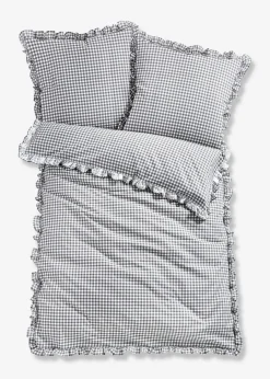 bonprix bonprix Muebles De Dormitorio·Ropa De Cama|Ropa De Cama>Ropa de cama de linón con volantes Gris a cuadros